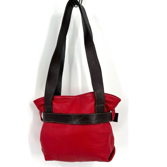 Village Tannery Lipstick Red Leather Double‎ Handle Shoulder Bag with Belt - Picture 2 of 9